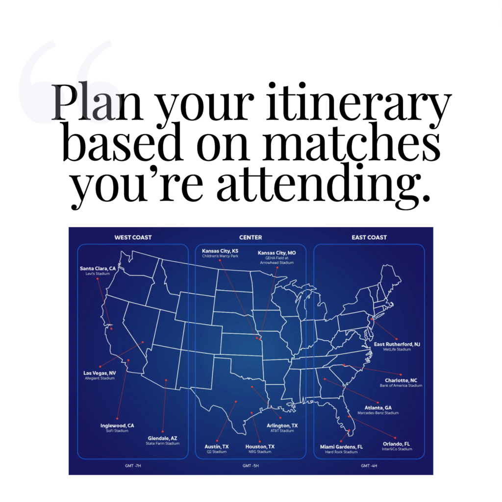 Plan your itinerary based on matches you will be attending.